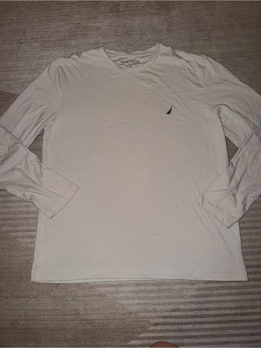 Nautica Long-Sleeve Crew Neck Shirt in White with Navy Logo